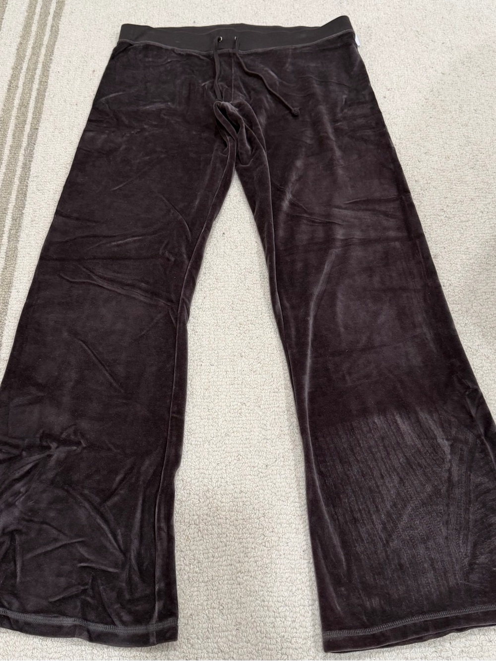 Y2K Juicy Couture Women's Black Velour Lounge Pants Drawstring Flared Solid XL